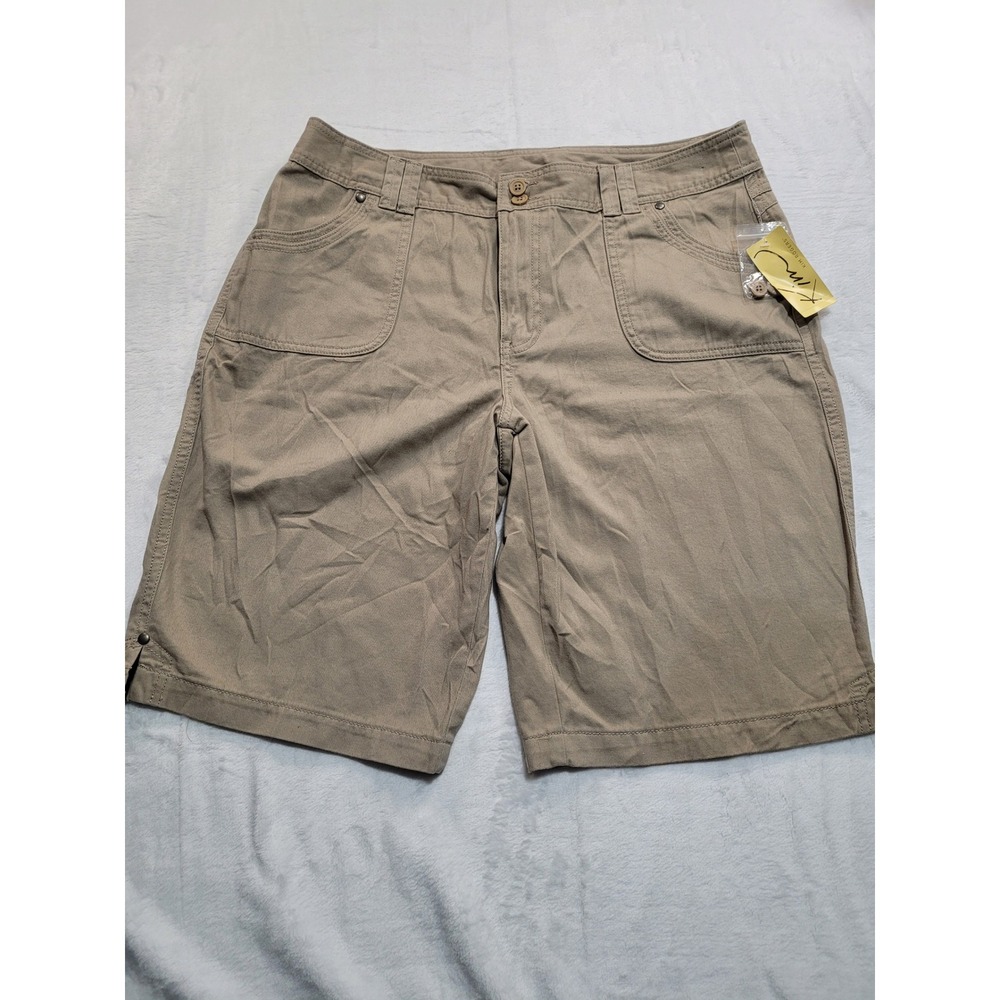 NWT Kim Rogers Bermuda Shorts Womens 12 Khaki Tan Cotton Utility Twill